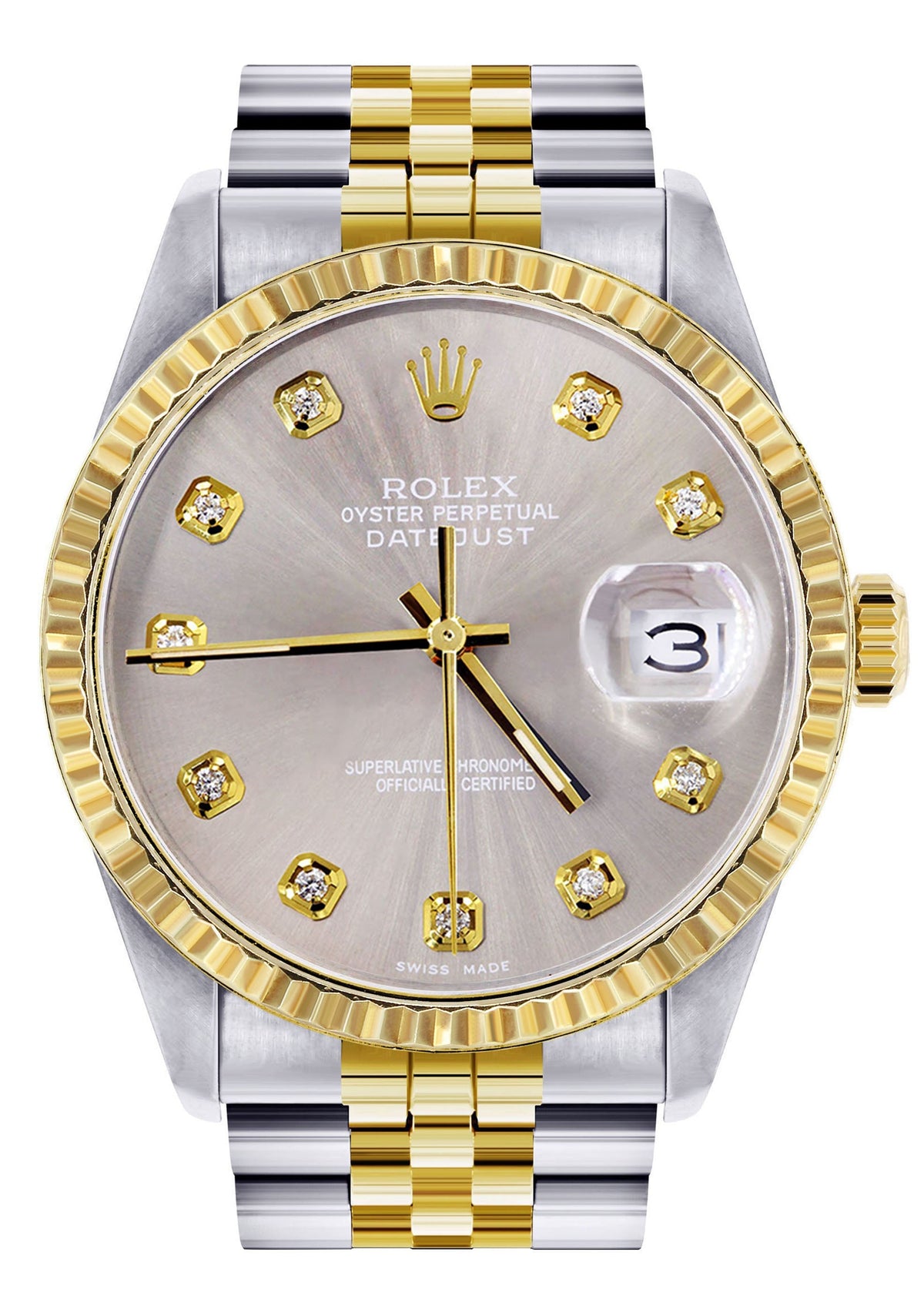 Womens Rolex Datejust Watch 16233 Two Tone | 36Mm | Grey Dial | Fluted Bezel | Jubilee Band