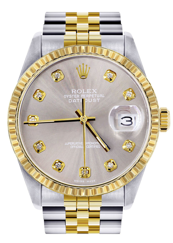 Womens Rolex Datejust Watch 16233 Two Tone | 36Mm | Grey Dial | Fluted Bezel | Jubilee Band