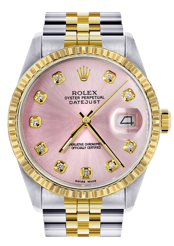Mens Rolex Datejust Watch 16233 Two Tone | 36Mm | Pink Dial | Jubilee Band