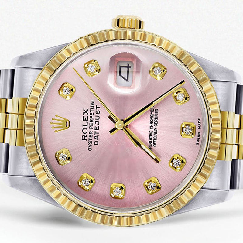 Mens Rolex Datejust Watch 16233 Two Tone | 36Mm | Pink Dial | Jubilee Band