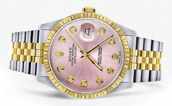 Mens Rolex Datejust Watch 16233 Two Tone | 36Mm | Pink Dial | Jubilee Band