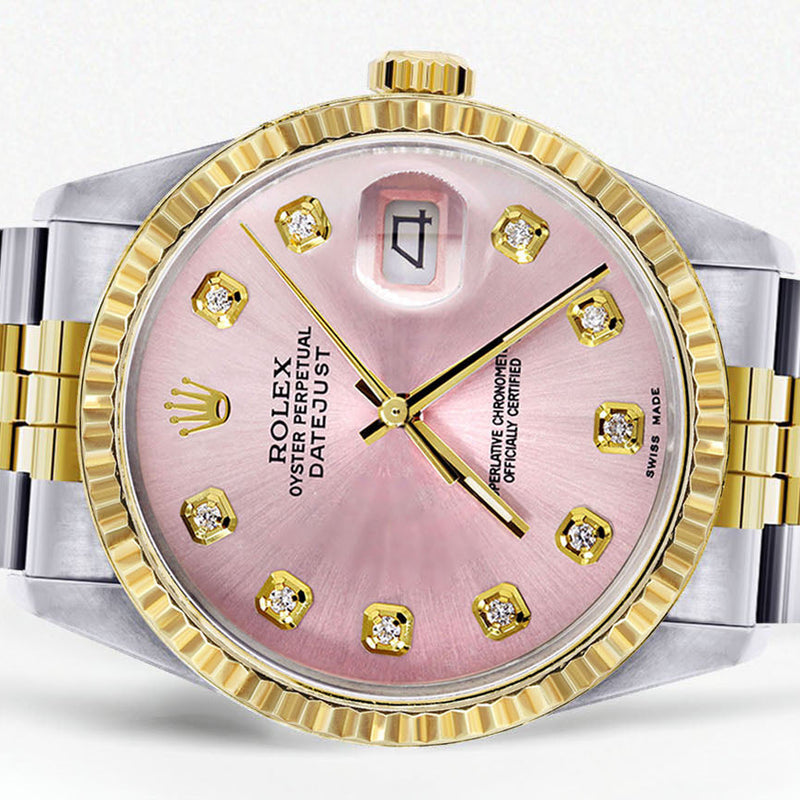 Womens Rolex Datejust Watch 16233 Two Tone | 36Mm | Pink Dial | Fluted Bezel | Jubilee Band