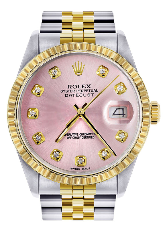 Mens Rolex Datejust Watch 16233 Two Tone | 36Mm | Pink Dial | Jubilee Band