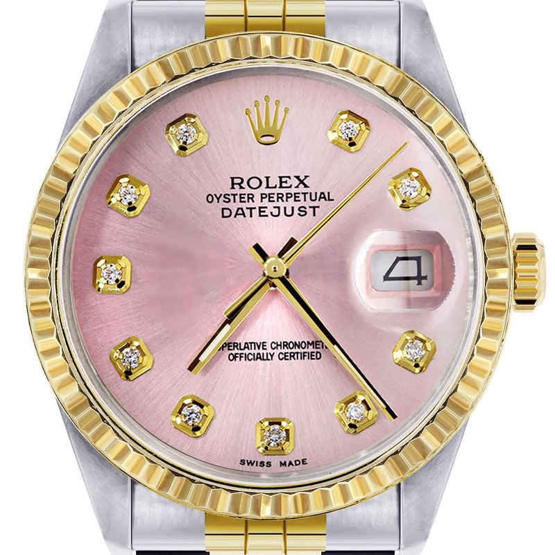 Womens Rolex Datejust Watch 16233 Two Tone | 36Mm | Pink Dial | Fluted Bezel | Jubilee Band