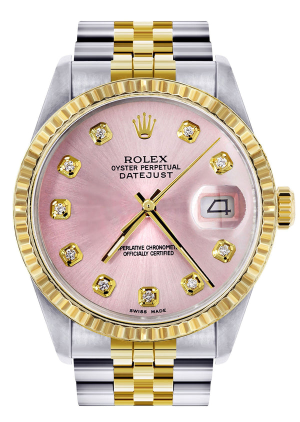 Womens Rolex Datejust Watch 16233 Two Tone | 36Mm | Pink Dial | Fluted Bezel | Jubilee Band