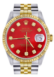 Mens Rolex Datejust Watch 16233 Two Tone | 36Mm | Red Dial | Jubilee Band