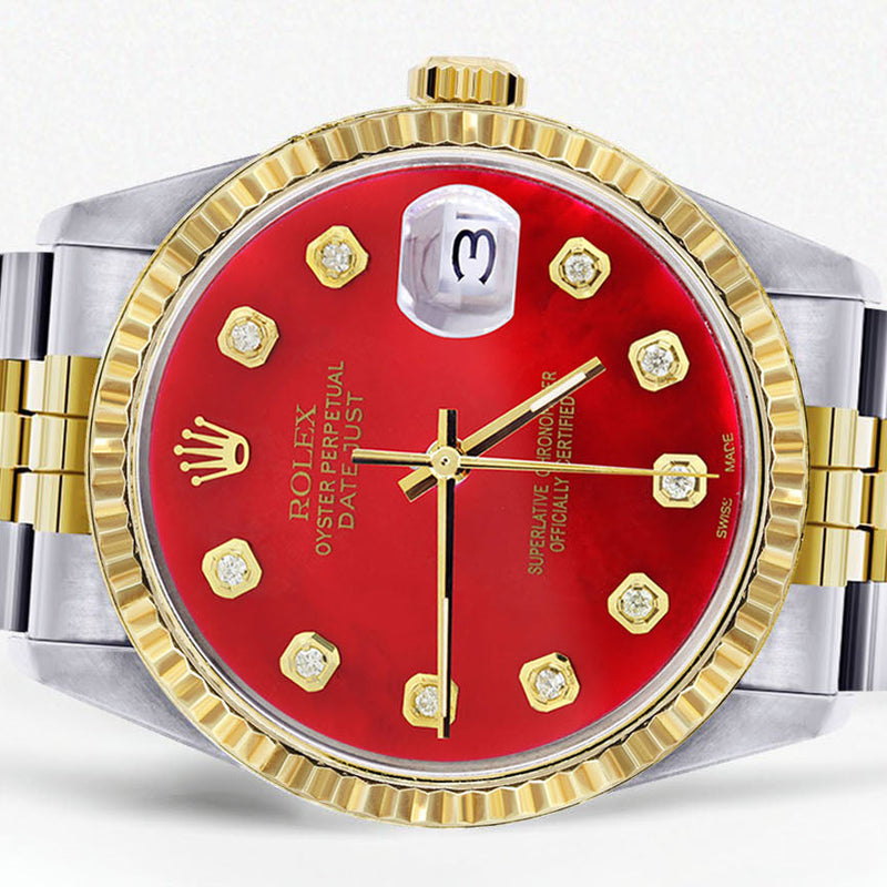 Womens Rolex Datejust Watch 16233 Two Tone | 36Mm | Red Dial | Fluted Bezel | Jubilee Band
