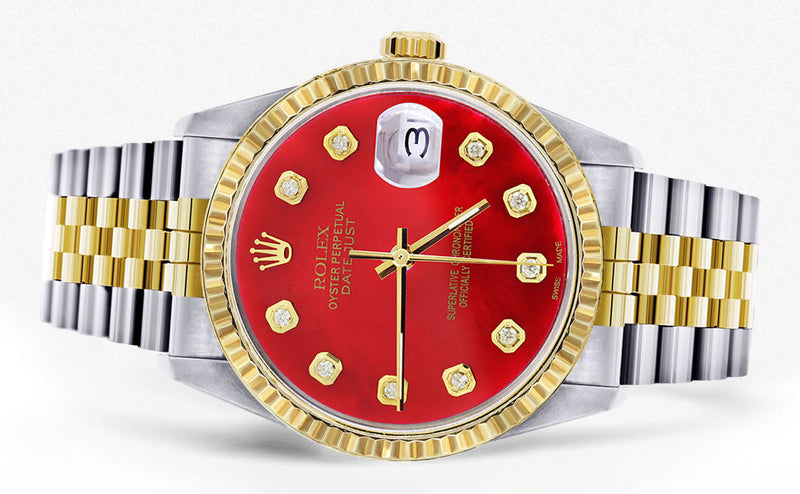 Womens Rolex Datejust Watch 16233 Two Tone | 36Mm | Red Dial | Fluted Bezel | Jubilee Band