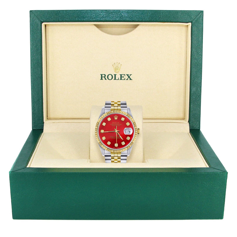 Mens Rolex Datejust Watch 16233 Two Tone | 36Mm | Red Dial | Jubilee Band