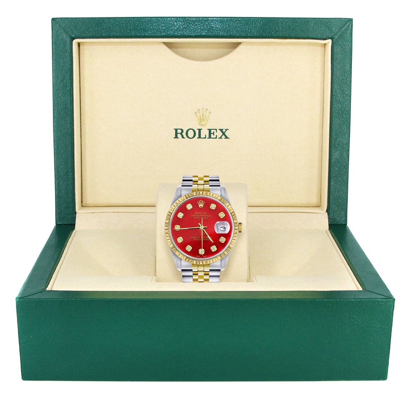 Womens Rolex Datejust Watch 16233 Two Tone | 36Mm | Red Dial | Fluted Bezel | Jubilee Band