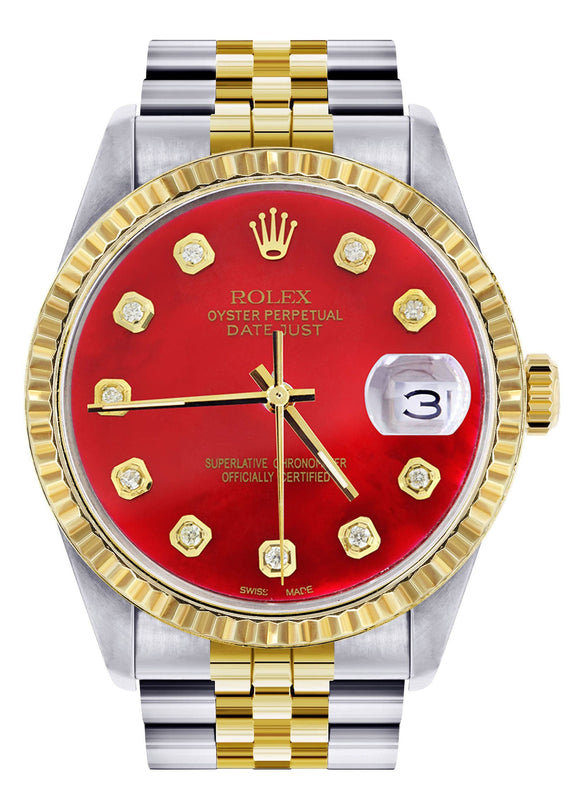 Mens Rolex Datejust Watch 16233 Two Tone | 36Mm | Red Dial | Jubilee Band
