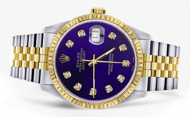 Mens Rolex Datejust Watch 16233 Two Tone | 36Mm | Violet Dial | Jubilee Band