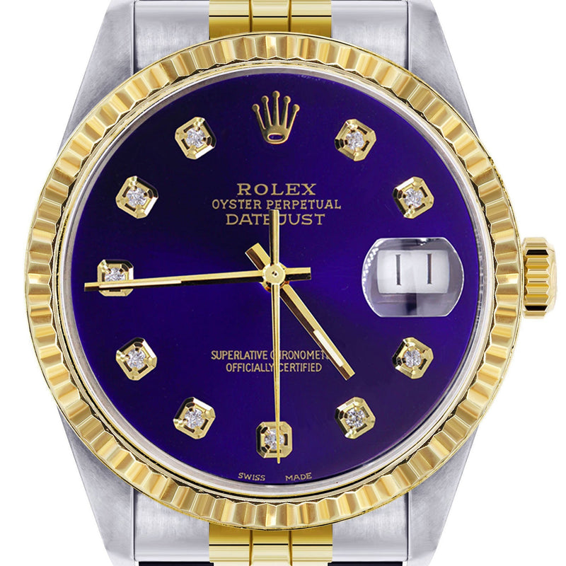 Womens Rolex Datejust Watch 16233 Two Tone | 36Mm | Violet Dial | Fluted Bezel | Jubilee Band