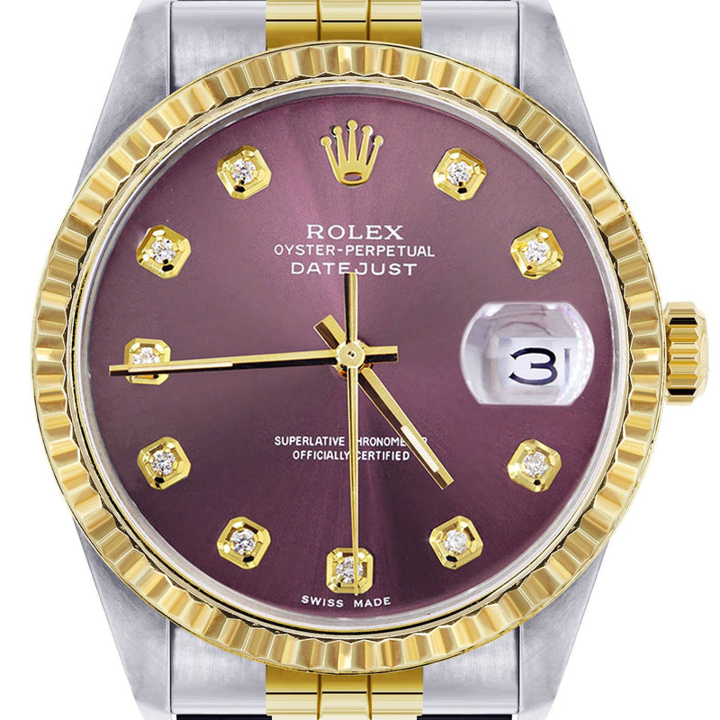 Mens Rolex Datejust Watch 16233 Two Tone | 36Mm | Purple Dial | Jubilee Band