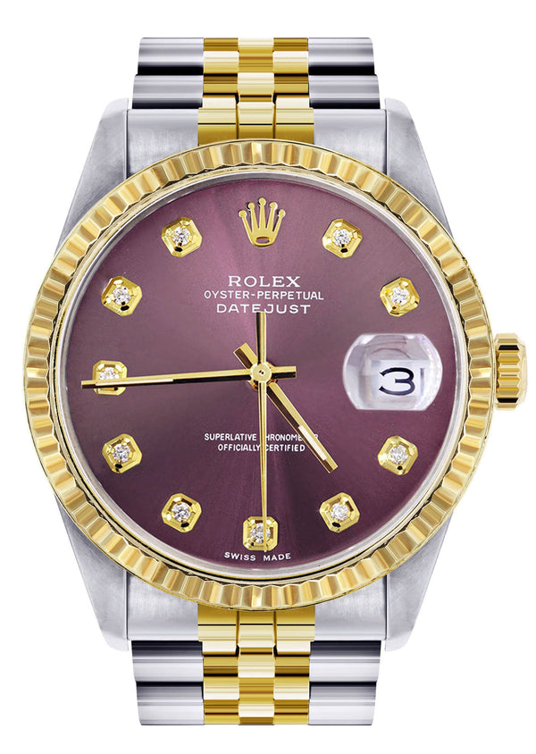 Mens Rolex Datejust Watch 16233 Two Tone | 36Mm | Purple Dial | Jubilee Band