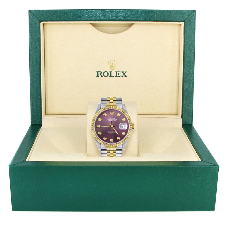 Mens Rolex Datejust Watch 16233 Two Tone | 36Mm | Purple Dial | Jubilee Band