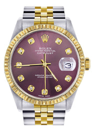 Womens Rolex Datejust Watch 16233 Two Tone | 36Mm | Purple Dial | Fluted Bezel | Jubilee Band