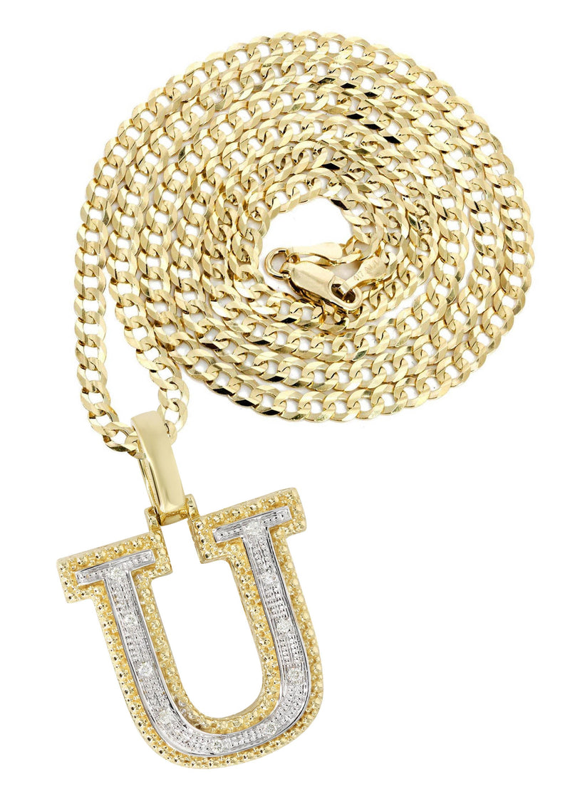 Diamond 10K Yellow Gold Letter "U" Necklace | Appx. 14.3 Grams