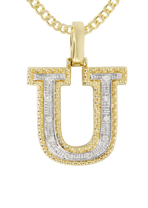 Diamond 10K Yellow Gold Letter "U" Necklace | Appx. 14.3 Grams
