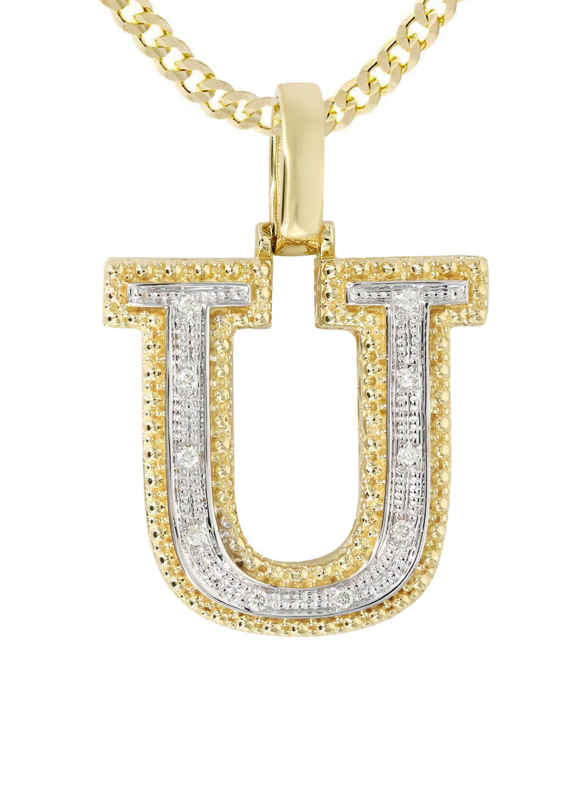 Diamond 10K Yellow Gold Letter "U" Necklace | Appx. 14.3 Grams
