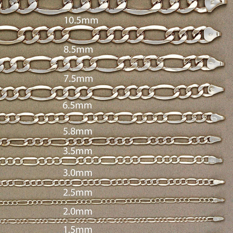 White Gold Chain - Mens Semi Solid  Figaro Chain 10K/14K Gold