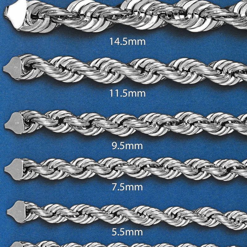 White Gold Chain - Womens Semi Solid  Rope Chain 10K/14K Gold