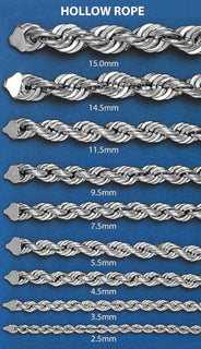 Mens Semi Solid  Rope Chain 10K White Gold