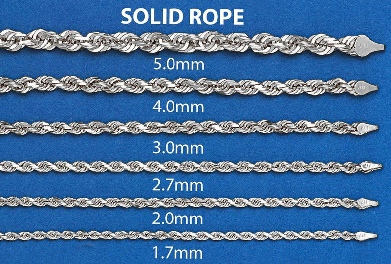 White Gold Chain - Womens Solid Rope Chain 10K Gold