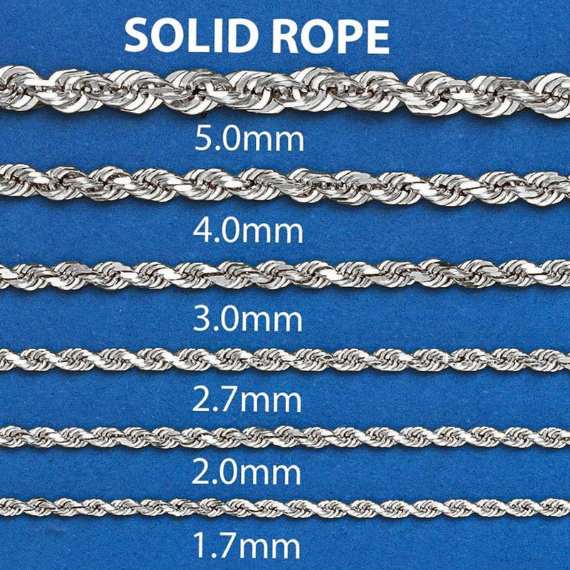 White Gold Chain - Womens Solid Rope Chain 10K/14K Gold