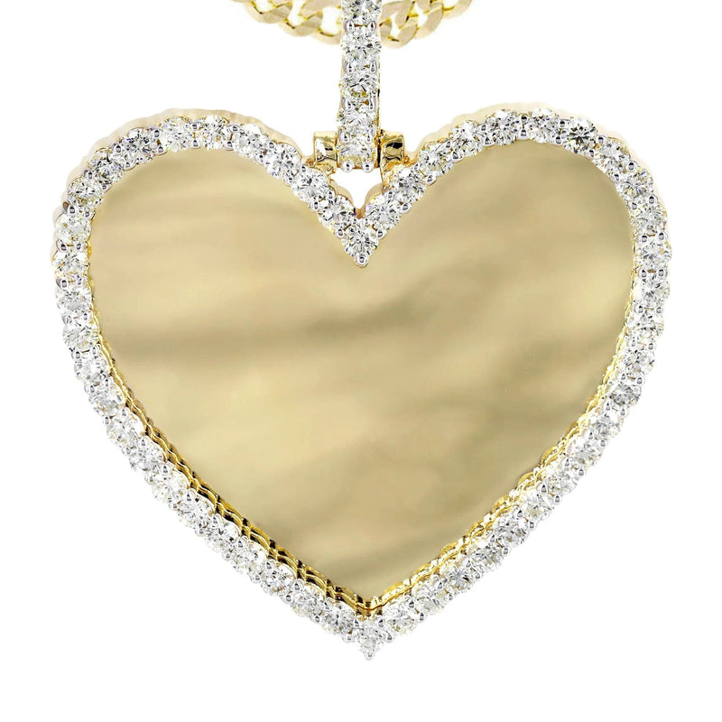 Diamond 10K Yellow Gold Large Heart Picture Pendant Necklace | 2.91 Carats | Appx. 21 Grams