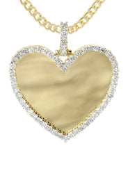 Diamond 10K Yellow Gold Large Heart Picture Pendant Necklace | 2.91 Carats | Appx. 21 Grams