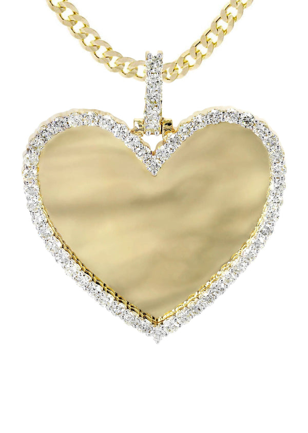 Diamond 10K Yellow Gold Large Heart Picture Pendant Necklace | 2.91 Carats | Appx. 21 Grams