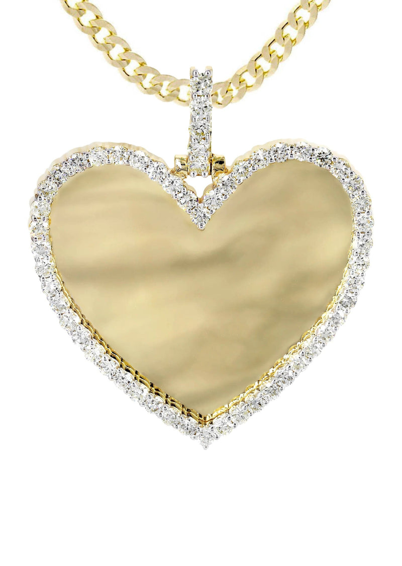 Diamond 10K Yellow Gold Large Heart Picture Pendant Necklace | 2.91 Carats | Appx. 21 Grams