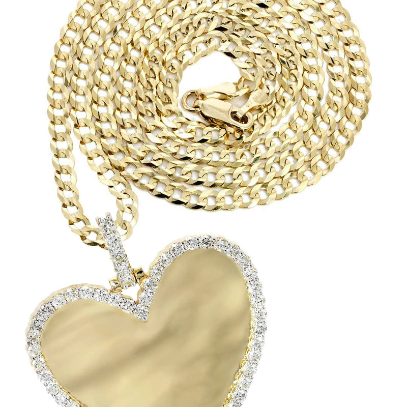 Diamond 10K Yellow Gold Large Heart Picture Pendant Necklace | 2.91 Carats | Appx. 21 Grams