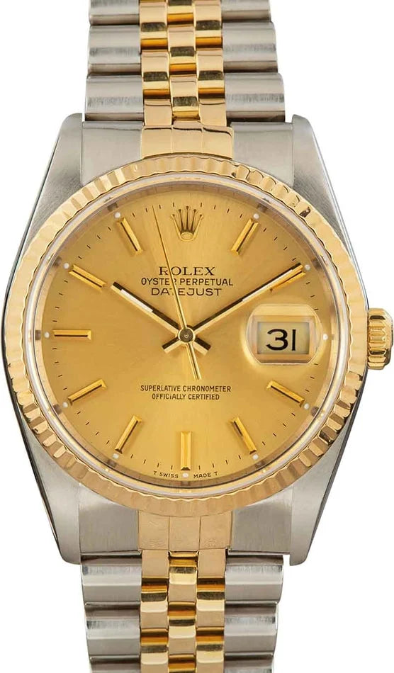Rolex Datejust Watch 16233 for Men | 36MM | Champagne Dial | Two Tone | Jubilee Band