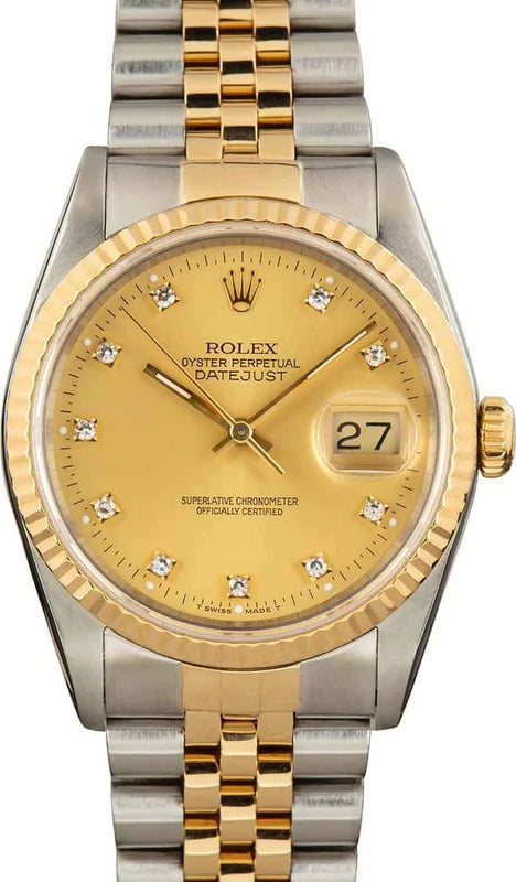 Rolex DateJust 16233  | 36MM | Diamond Champagne Dial | Two Tone | Jubile Band