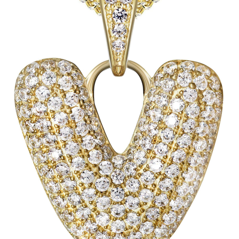 10K Yellow Gold Bubble Letter "V" CZ Necklace | Appx. 13.1 Grams