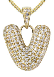 10K Yellow Gold Bubble Letter "V" CZ Necklace | Appx. 13.1 Grams