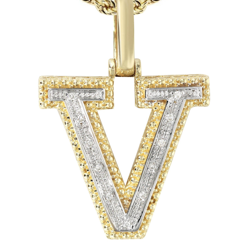 Diamond 10K Yellow Gold Letter "V" Necklace | Appx. 13.9 Grams