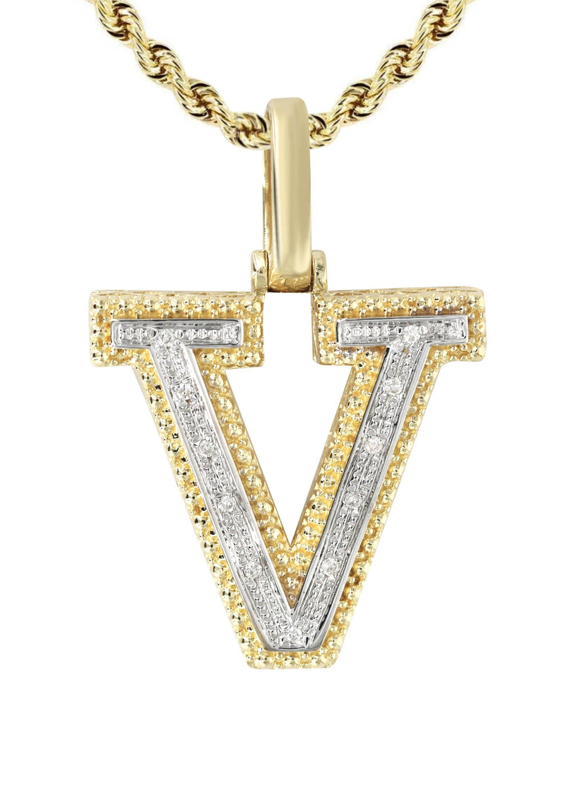 Diamond 10K Yellow Gold Letter "V" Necklace | Appx. 13.9 Grams