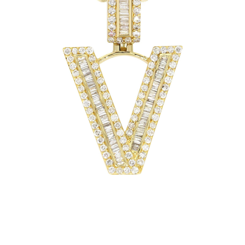 14K Yellow Gold Letter "V" Baguette Diamond Necklace | 1.81 Carats