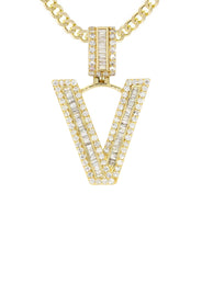 14K Yellow Gold Letter "V" Baguette Diamond Necklace | 1.81 Carats