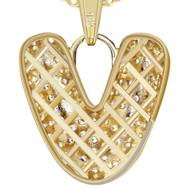 10K Yellow Gold Bubble Letter "V" CZ Necklace | Appx. 13.1 Grams