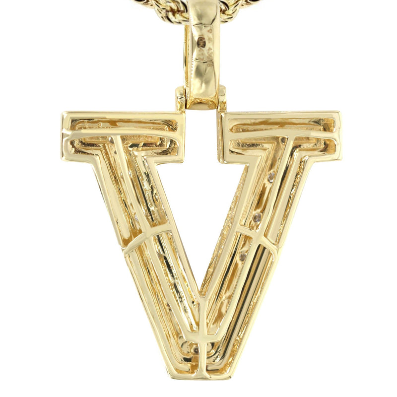 Diamond 10K Yellow Gold Letter "V" Necklace | Appx. 13.9 Grams