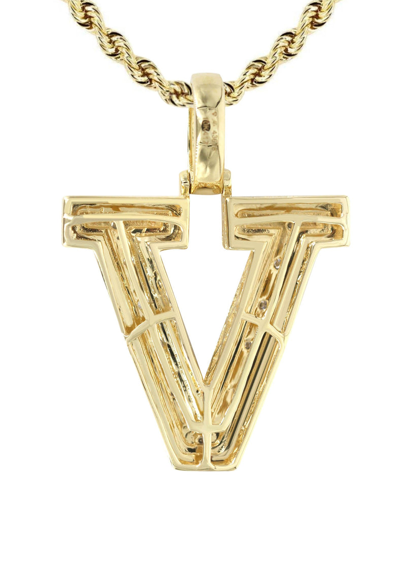 Diamond 10K Yellow Gold Letter "V" Necklace | Appx. 13.9 Grams
