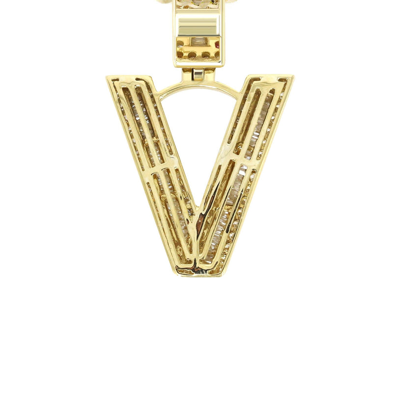 14K Yellow Gold Letter "V" Baguette Diamond Necklace | 1.81 Carats