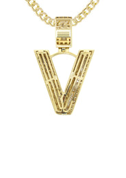 14K Yellow Gold Letter "V" Baguette Diamond Necklace | 1.81 Carats