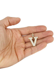 Diamond 10K Yellow Gold Letter "V" Necklace | Appx. 13.9 Grams