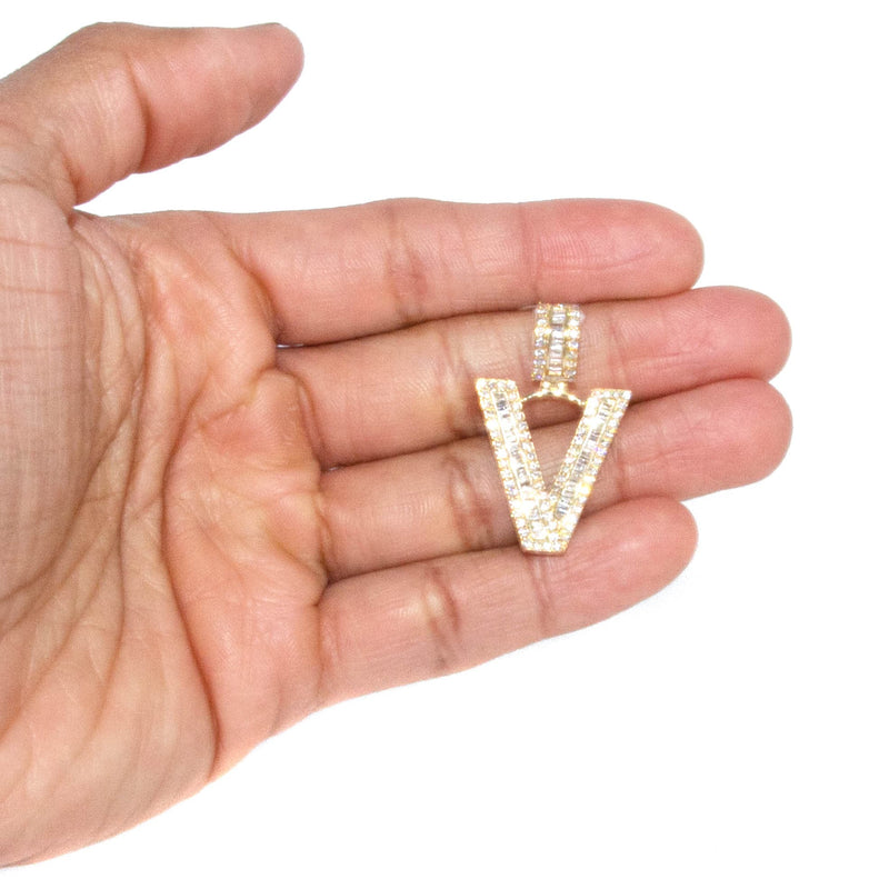14K Yellow Gold Letter "V" Baguette Diamond Necklace | 1.81 Carats