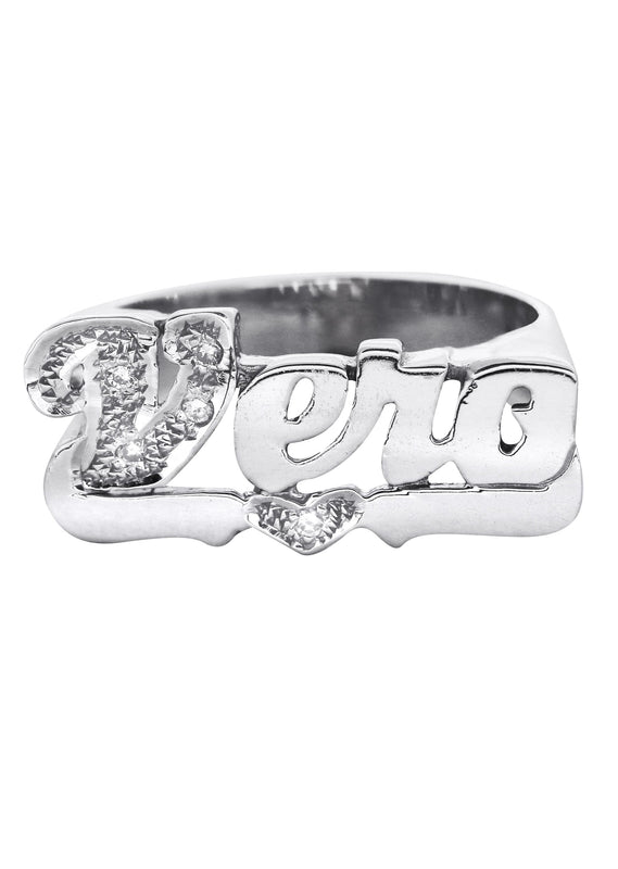 14K Diamond White Gold Name Ring | Appx. 4.3 Grams